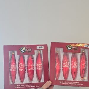 Vintage Christmas Snowman Red Glass Ornaments Set